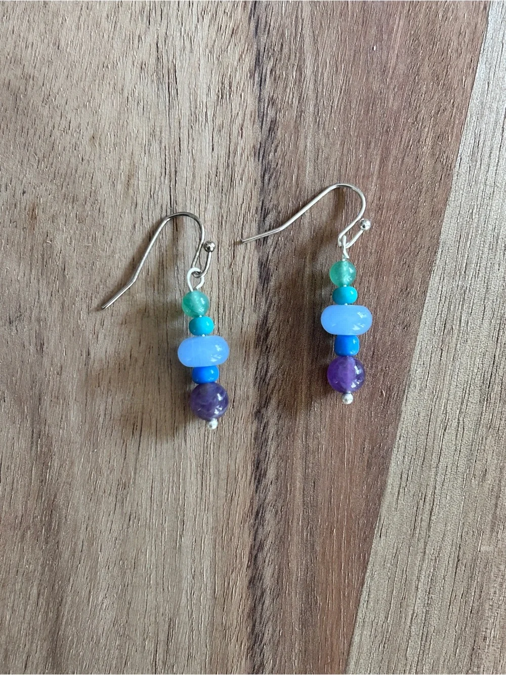 Handcrafted Blue & Purple Beaded Drop Earrings